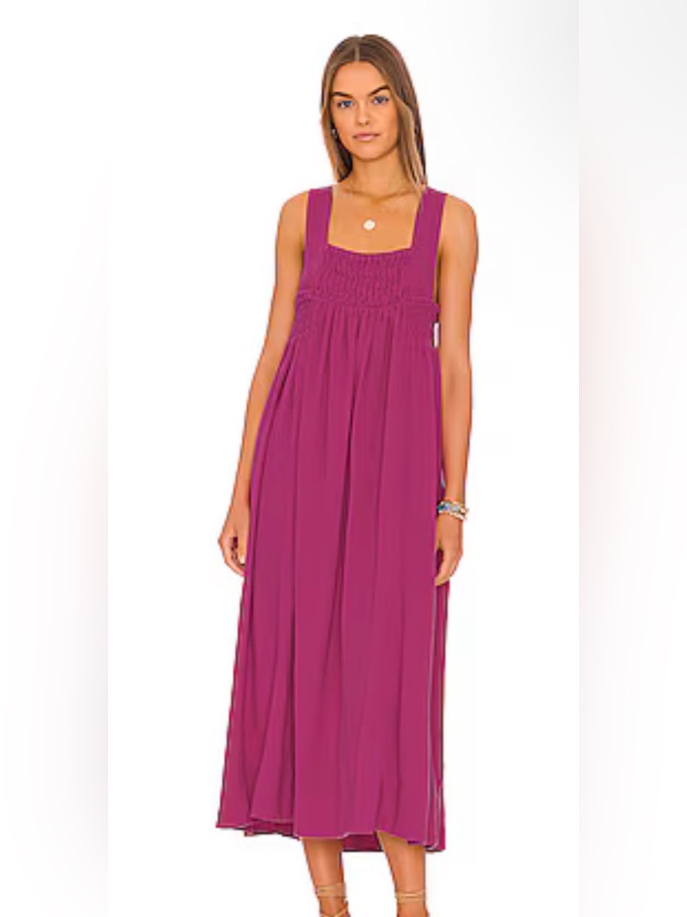 Free City Sleeveless Smocked Maxi Dress in Berry Pink